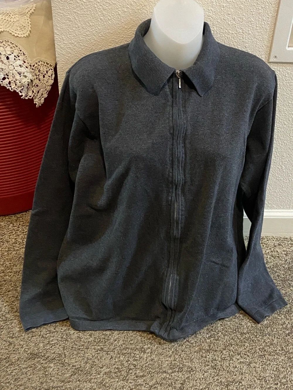 Brandini Charcoal Gray Zip-Front Collared Sweatshirt Jacket Size L